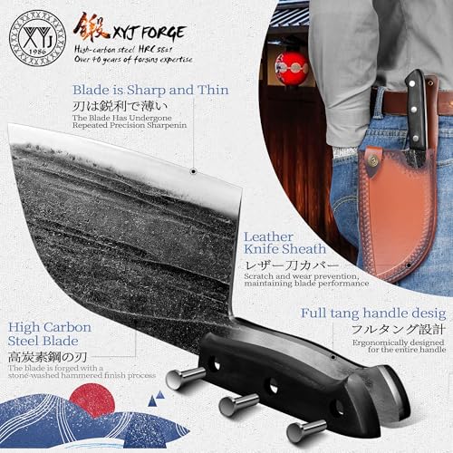 XYJ Authentic Since 1986,Outstanding Ancient Forging, 7.5 Inch Full Tang, Serbian Chefs knife,Chef Meat Cleaver,Kitchen Knives,Set with Leather Sheath,Take Carrying,Butcher by XYJ - Image 4