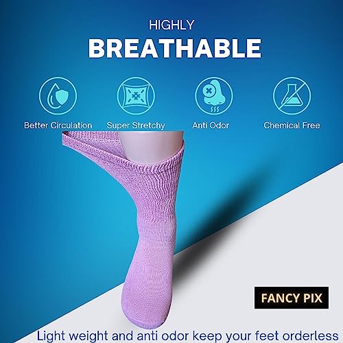 Fancy Pix Women 6 Pairs Colorful Cotton Crew Diabetic Socks, Non Binding Top, Soft Breathable, Smooth Toe Seem For Diabetic #TOP1