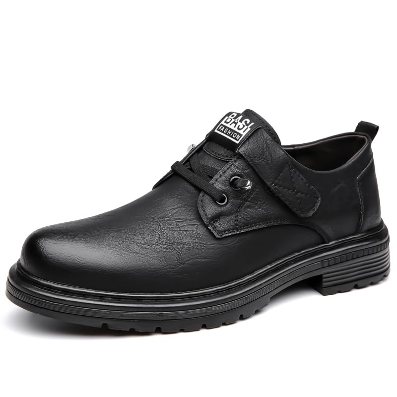 Men's Round Toe Thick Sole Adjustable Lace-Up Casual Shoes Fashionable Low-Top Leather Shoes Suitable for Wedding Business Office Formal Occasions