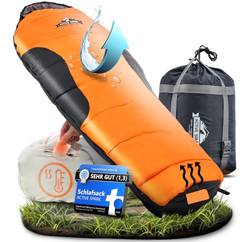 ACTIVE SPARK StarNap Schlafsack - Nie mehr kalte Füße Dank Taschenwärmer-Tasche - 3 Jahreszeiten - Schlafsack Camping, Sleeping Bag - Winddicht, wasserabweisend & atmungsaktiv - Schlafsack Sommer