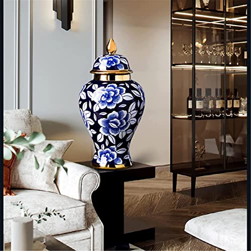 Aadecor Ceramic Jars,Tea Jar,Chinese Style Storage Jars,Blue And White Ginger Jar Decorative Jars With Lids Temple Jar Oriental Vases Porcelain Jar Vase With Lid (Color : Blue) #TOP2