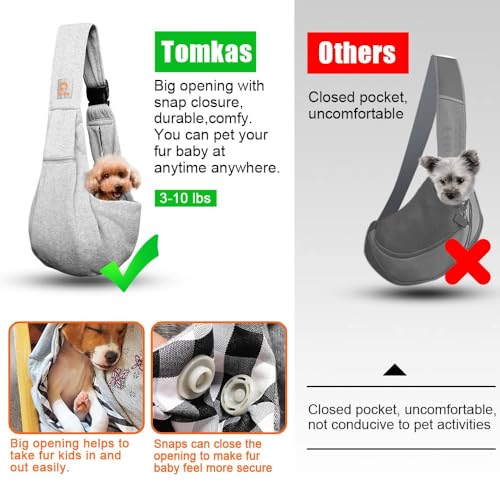 Tomkas Dog Carrier Sling - Pet Carrier for Small Dogs and Cats, Adjustable Strap, Zip Pocket, Snap Closure (Grey, M - Adjustable Strap Eu)