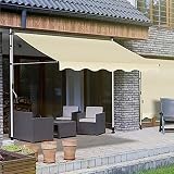 Tenda da sole retrattile manuale, 2,5 m, per esterni, patio, giardino, balcone, altezza regolabile, protezione UV, staffa durevole D-bianca