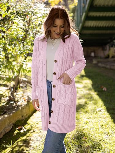 Image of PRETTYGARDEN Womens Cable Knit Button Long Cardigan Sweaters