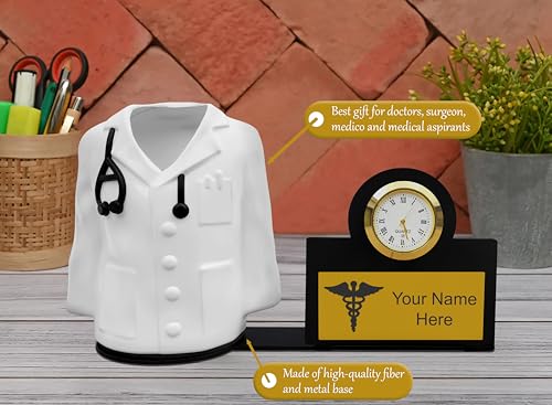 Image of Savri Personalized Doctor Apron /Coat Pen stand with Watch & Name Plate with Name Engraved. Best for Doctors,Medical Aspirants.Gift choice for birthday, graduation ceremony, Thanksgiving. Size -5x8inch