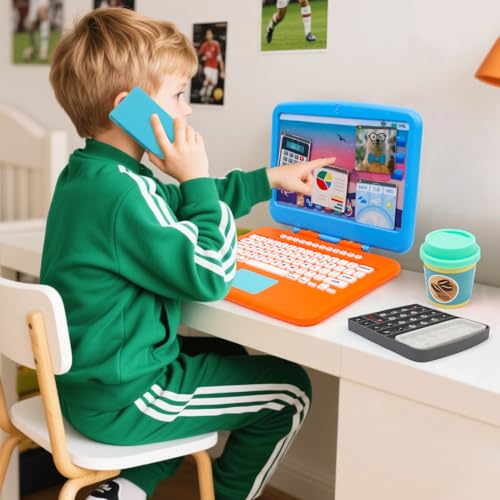 XIAPIA 10 Pcs Pretend Play Home Office Toys, Pretend Play for Toddlers 3-5-7, Pretend Play Sets with Kids Laptop, Pop-Up Calculator, Notebook, Watch, Coffee & Plant, Birthday Gift for 3 4 5 6 7 Year - Thumbnail 2