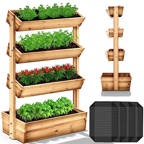 tillvex® Jardinera de Madera con 4 Niveles, Jardinera Premium Fieltro , Escalera para Plantas, terraza, balcón y jardín, arriate Elevado de Verduras, bancal de Hierbas, semillero de Flores