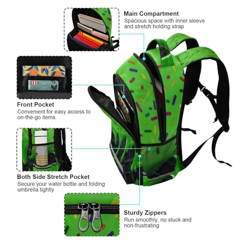 Image of Green Black Ice Cream Cute Backpacks with Chest Strap,Lightweight Bookbags 17 Inch, Casual Daypack Bags