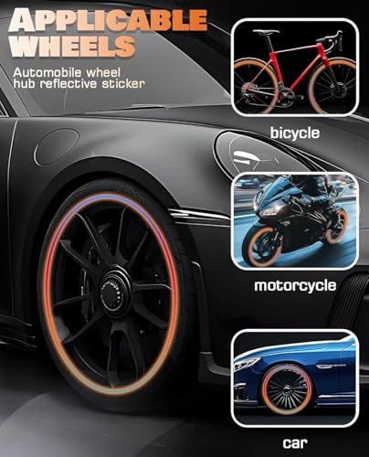 Image of REDWIND Anti-Collision Glow in The Dark Wheel Rim Stickers Night Reflective Tape Warning Sticker for Decoration Universal for All Cars Bikes Motorcycles Bicycle Trucks and etc(20 Strips) (Rainbow)