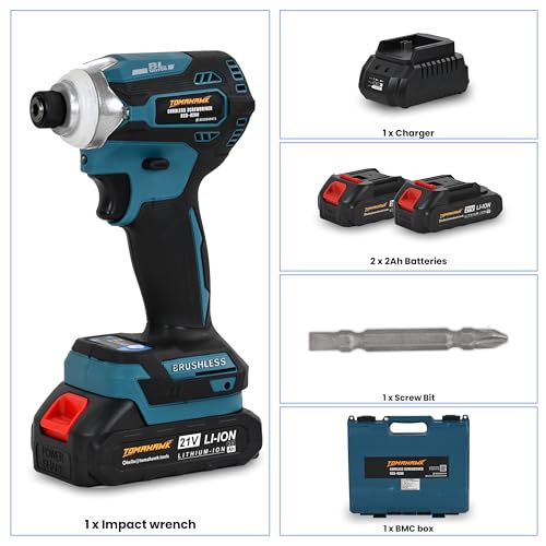 Image of TOMAHAWK BSD-8200 Brushless Cordless Screwdriver /Impact Driver - 2 Battery with 20V, 2.0Ah, 180 Nm, 2400 RPM, 10Mm Chuck capacity, 2 Speed Mode