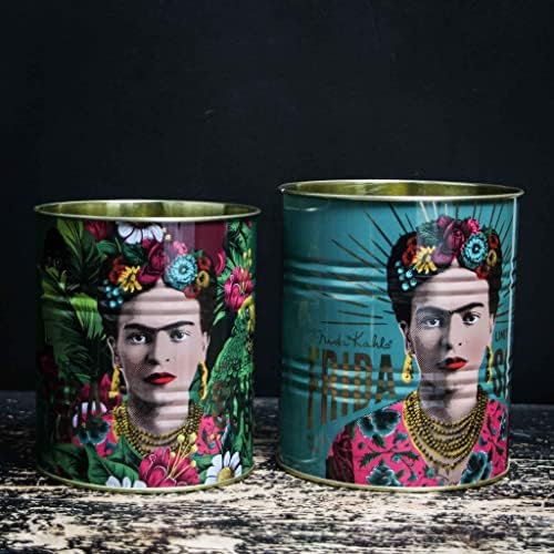 Set Of 2 Frida Kahlo Retro Storage Tin ~ Decorative Display Can ~ Turquoise and Green