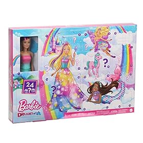 Barbie Calendrier de l&rsquo;Avent Dreamtopia fourni avec poupée blonde en maillot de bain dégradé et 24 accessoires surprises, jouet pour enfant, GJB72