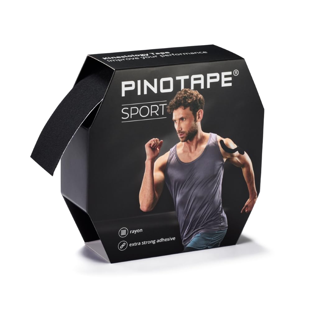Pinotape Sport Kinesiologie Tape | Profigröße = 31 Meter x 5 cm | Wasserfestes Kinesiotape | Extra Stark | Hochwertiges, Elastisches Therapieband für Sport und Therapie | Schwarz