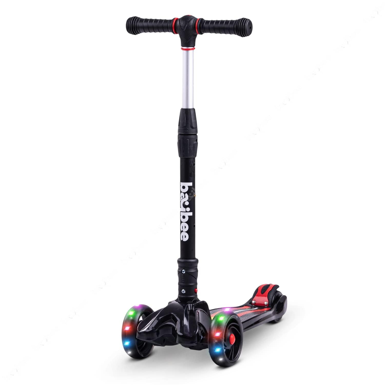Baybee Flash Scooter for Kids, 3 Wheel Kids Scooter Smart Kick Scooter with Foldable & Height Adjustable Handle, LED PU Wheels & Rear Brake, Skate Scooter for Kids 3 to 8 Years