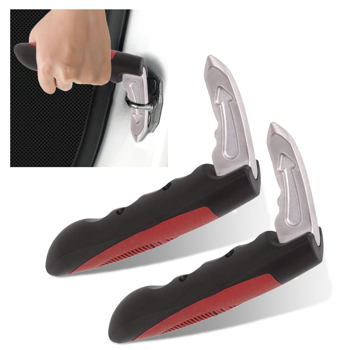 Car Handle Assist, Multifunction Auto Door Assist Handle, Car Door Assist Support Handle for Elderly and Handicapped, Window Breaker Emergency Tool, Seatbelt Cutter, Grab Bar Handle (Red 2PCS)