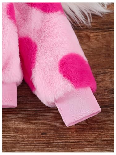 WDIRARA Girl's Cute Heart Pattern Fleece Jacket Zip Up Mock Neck Long Sleeve Teddy Outerwear Coat4