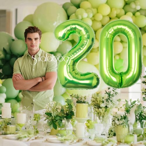 Image of 40 Inch Green Number 20 Balloon Lime Big Large Helium Number 0-9 | Giant Digital 20th Foil Mylar Party Balloon for Birthday Party Anniversary Graduation Decorations