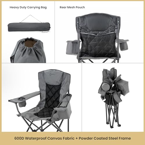 ARROWHEAD OUTDOOR Portable Deluxe Folding Camp Quad Chair w/Headrest, Glass & Cup Holders, Armest 6-can Cooler, Heavy Duty Carry Bag, 550 lbs Weight Capacity の商品画像 5