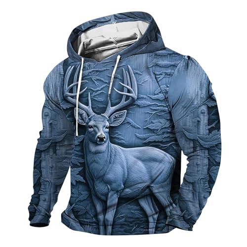 Men's Retro Outdoor 3D Engraved Deer Hunting Print Hooded Sweatshirt Animal 3D Printed Hoodies Casual Pullover Shirt