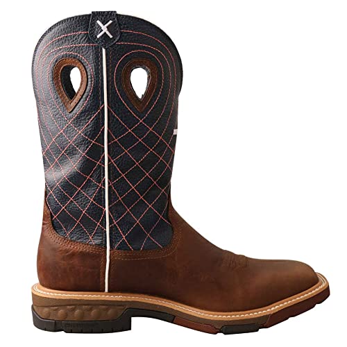 Image of Twisted X 12 inch Western Work Boot Safety Toe Pull Ons, Color: Mocha /Navy, Size: 8.5 (MXBAW01-B-08.5)