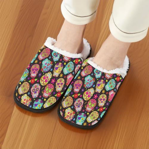 Holiday Slippers for Women Men Halloween Funny Pumpkin Ghost Spooky Spider Web Skeleton Bat Skull Witch Slipper Fall Winter Slip on Cozy Memory Foam House Shoes School Supplies Gifts3