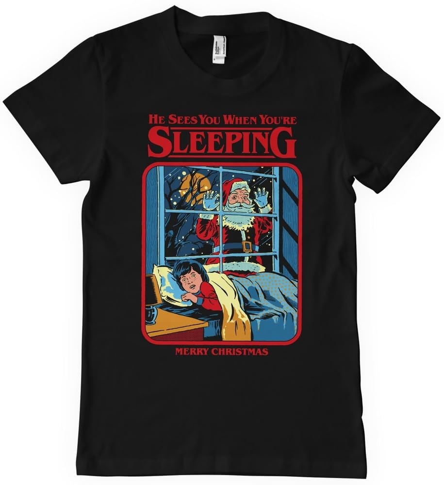 Steven Rhodes Santa Sees You T-Shirt Black, black, XL