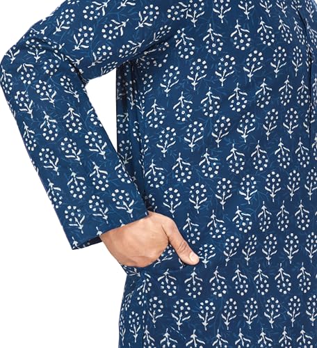 Image of Studio Shringaar Men's Cotton Relaxed Fit Block Printed Knee Length Regular Kurta (M121)