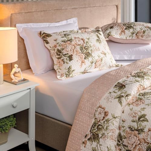 Kit Cobre Leito Colcha Boutis 3 Peças Matelado Ultrassônico Estampado Du...