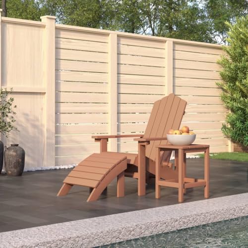 Woonisher Silla de jardín Adirondack con reposapiés y Mesa HDPE marrón