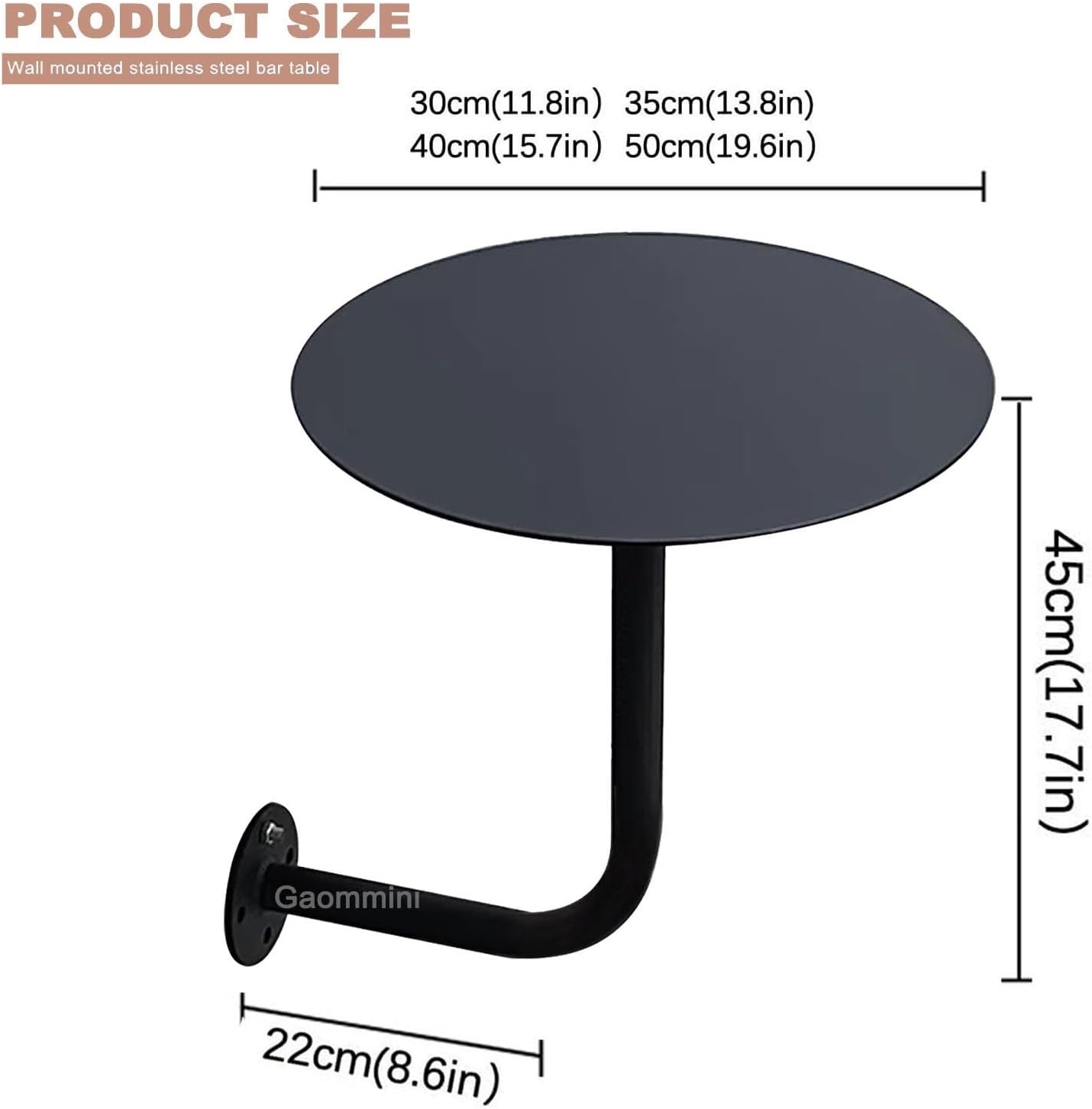 Round Bar Table Wall Mounted Pub Bistro Table for Cocktail, Floating Coffee Drink Table L-Type Kitchen Dining Table for Home Outdoor Patio Side/End Table(Black,30x30x45cm)