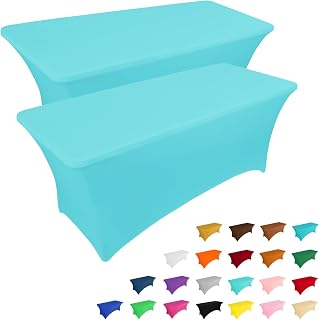 IVAPUPU 2 Pack 8FT Table Cloth for Rectangular Spandex Blue Mist Cover