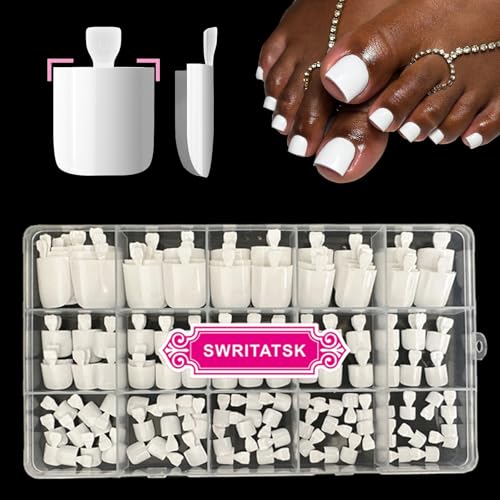 SWRITATSK White Toe Nail Press Ons Press On Toenails for Women White Toe Press On Nails Tips for Girl Fake Toenails Square Toe Nail Tips False Toenails Artificial DIY 15 Sizes 150pcs