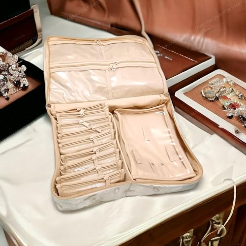 Image of SHAKTISM Satin Jewellery Organizer Zipper Folder Case, Pouch for Necklaces Earring Ring Travel Storage Case for Women Girls (Extra Large)