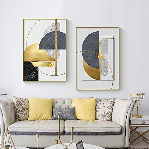 Toile impression feuille d'or affiche moderne peinture murale géométrique salon - 4