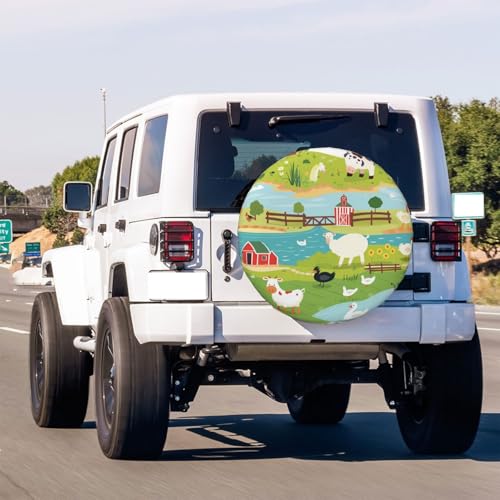 Image of KiuLoam Cute Cartoon Style Farm Animal Spare Tire Cover Waterproof Dust-Proof Universal Sunscreen Wheel Tire Covers Fit for Trailer, RV, SUV and Many Vehicle 17 Inch