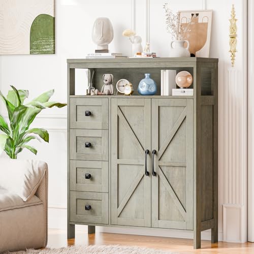 Befrases Farmhouse Storage Cabinet with 2 Doors and 4 Drawers,