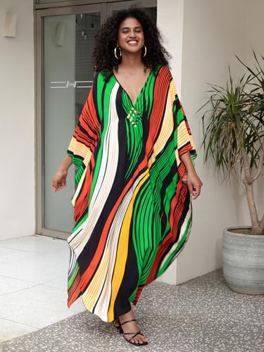 Image of KEYLORTING Plus Size Kaftan Dress Women, African Moo Moo Print Caftan, Batwing Dress, Beach Cover Up for Party and Loungewear
