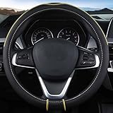 SHIAWASENA Auto Car Steering Wheel Cover, Universal 15 Inch Fit, Soft Leather, Breathable Anti Slip (Black&Yellow)