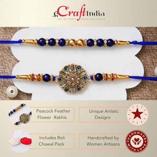 Image of eCraftIndia Set of 2 Designer Rakhis For Men with Roli Chawal Pack - Rakhi for Brother