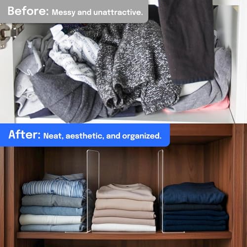 Image of Shelf Dividers Closet Organizer Deep Acrylic Clear Sturdy Separate for Clothes Purse - Adjustable Easy Install for Home Organization Enthusiasts (SIZE- 12 inch Tall X 10 inch Deep) PACK OF 4