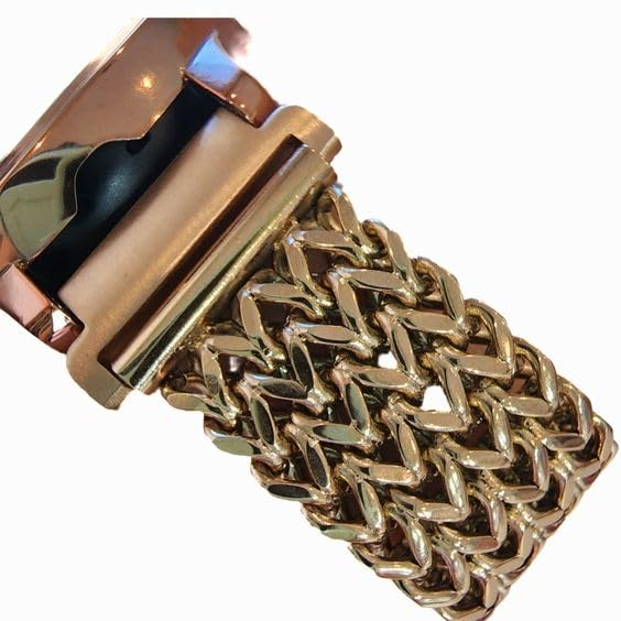 DSAAplus Gold Chain For Galaxy Watch 5 Pro 45mm/4 Classic 46mm 42mm Bands, 20mm Samsung Galaxy Watch 5/4 40mm 44mm 41mm Stainless Steel Metal Cowboy Chain Strap Wristband (M/L, U rose gold mesh)