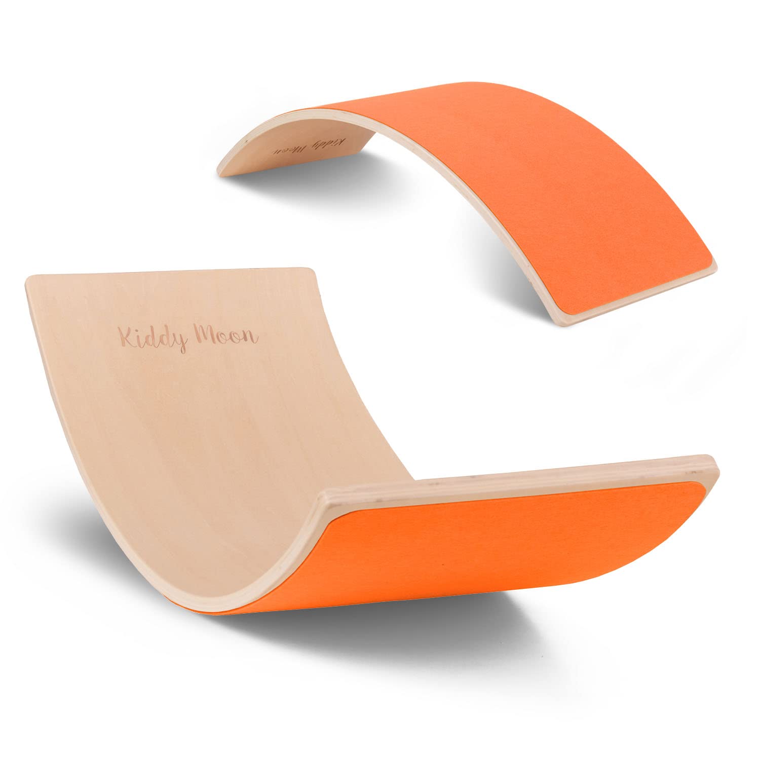 KiddyMoon Wooden Balance Board For Children Wooden Swing Board Montessori Toy For Kids Balancing Board For Babies Wooden Toys Wobble Board 80X30cm, Natural/Orange Felt