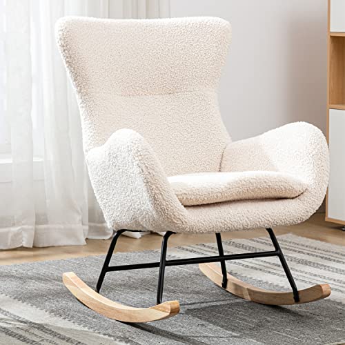 Image of Virabit Small Rocking Chair Nursery, Modern Glider Rocker Armchair for Baby Nursery, Comfy Accent Glider Chair for Nursery, Living Room, Bedroom (Beige)