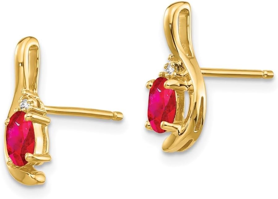 Diamond2Deal 14k Yellow Gold 5x3 Oval July Ruby and Diamond Earrings (Len-0.55 In, Wid-0.2 In)