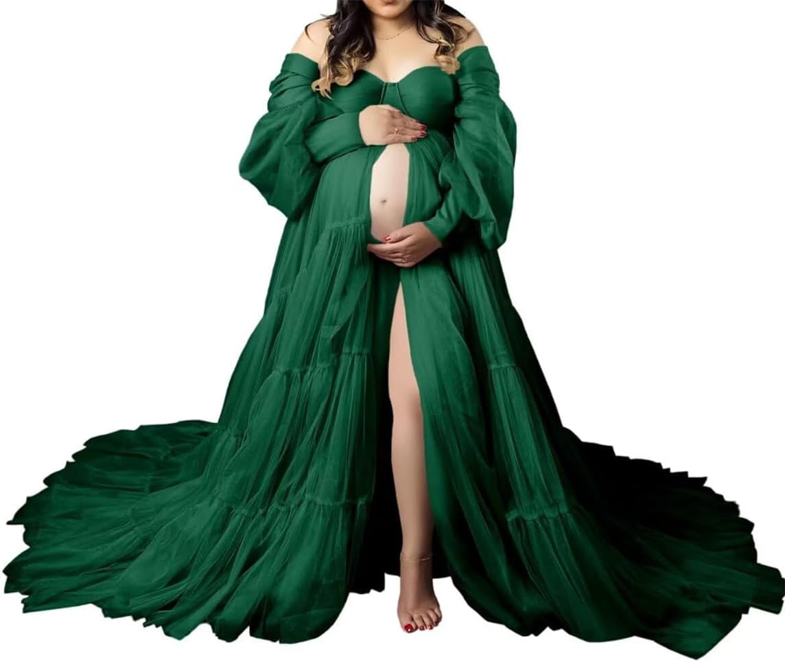Puffy Tule Robe Zwangerschap Jurk Voor Fotoshoot Off Shoulder Lingerie