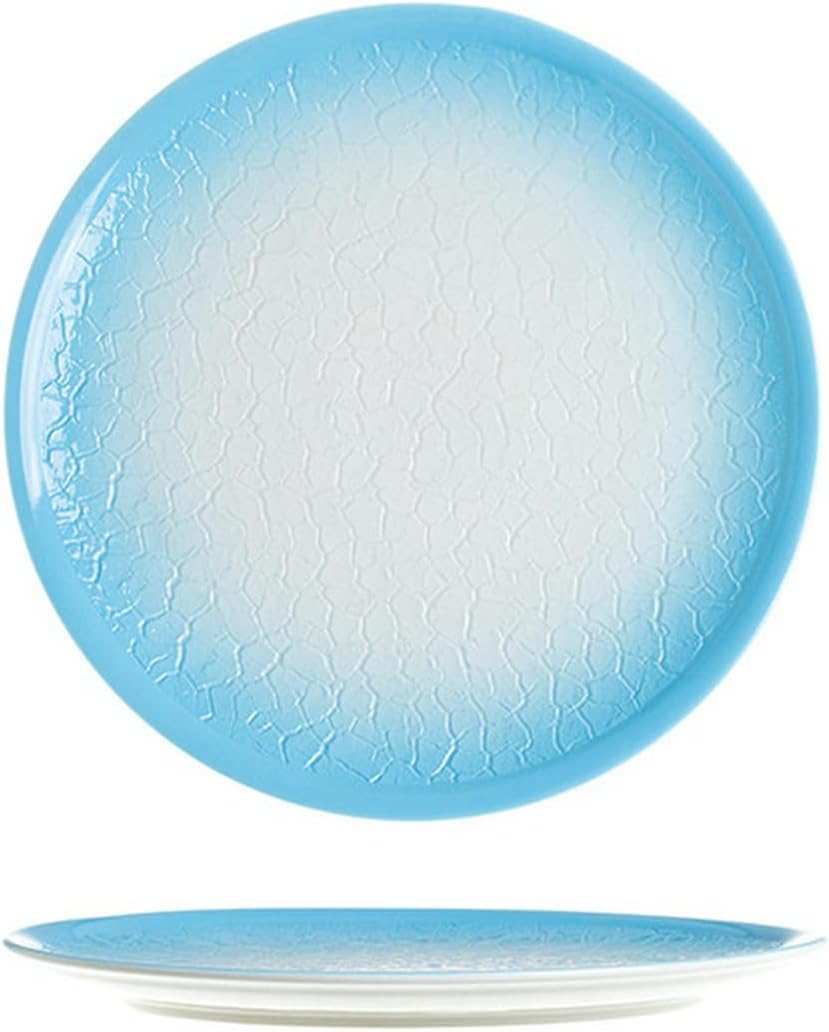 Vintage Rice Bowls ，Ceramic Tableware Rice BowlCreative ceramic household rice bowl, hotel restaurant personalized fish plate(10.2 inch disc-blue)