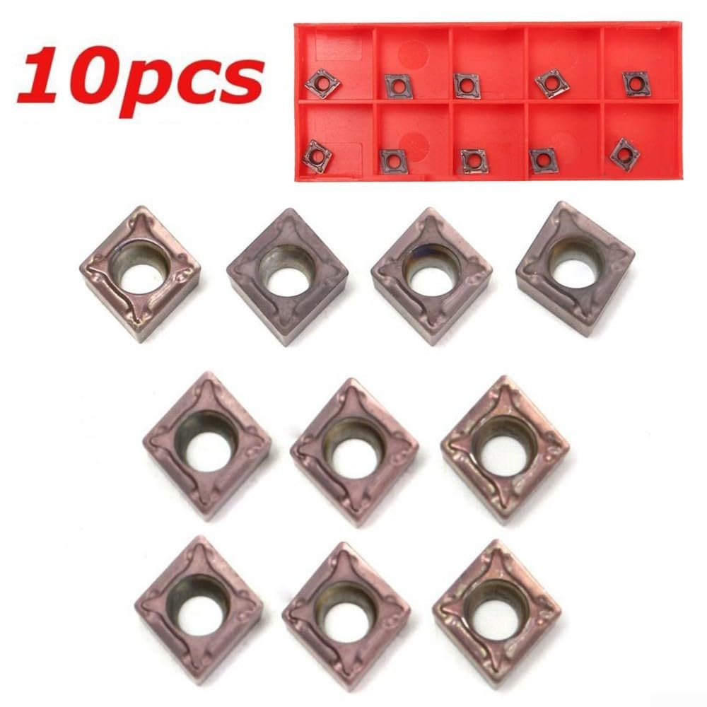 Zilimontt CCMT060204 VP15TF Inserti di tornitura in carburo 10 pezzi, inserti per tornio rivestiti in TiAlN per acciaio e ghisa, inserti indicizzabili CCMT0602 per torni CNC e