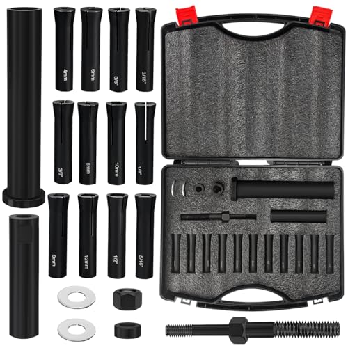 Yueidung 95400 in-Line Dowel Pin Puller Master Set, Efficient Dowel Pin Puller Tool Includes Both SAE and Metric Collets, Dowel Dismantling Tools Reducing Work and Saving Time