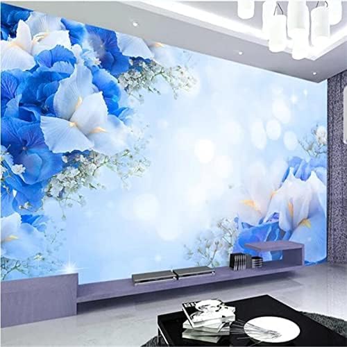 Papier peint 3D fleurs bleues effet relief panoramique pour mur de TV