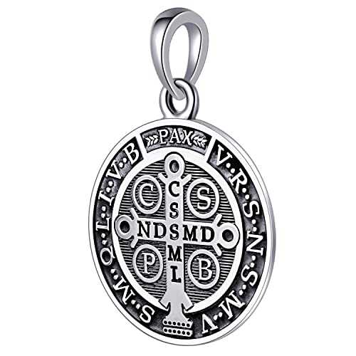 Venicebee Saint Benedict Medal St. Benedict Cross Protection Seal Exorcism Sacramental Christian Amulet Solid 925 Sterling Silver Pendant Necklace 24" Inch Chain, Black Velvet Pouch, Polishing Cloth, Fine Jewelry #TOP2